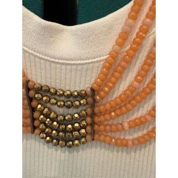 Lucky Brand Coral and Gold Multi Strand Necklace with suede tie - Picture 8 of 8